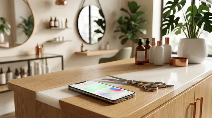 A smartphone displaying a messaging app placed on a marble table, next to a paper with a handwritten to-do list and a pencil.